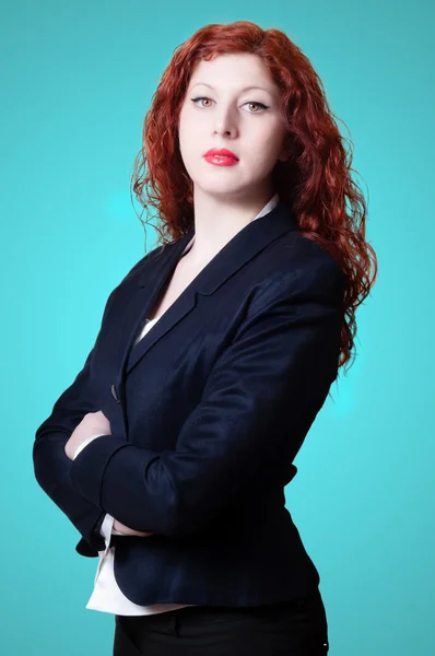Negócio de sucesso longo cabelo vermelho mulher — Fotografia de Stock