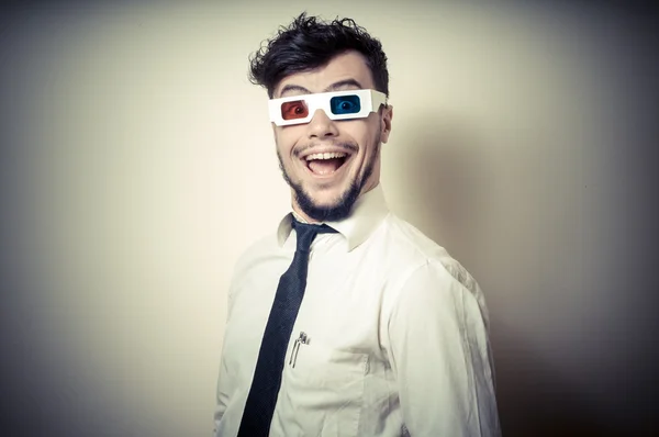 Hombre de negocios divertido con gafas 3d — Foto de Stock