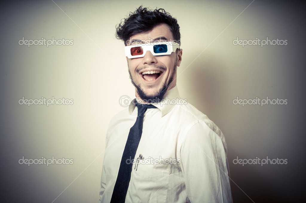 funny businessman with 3d eyewear