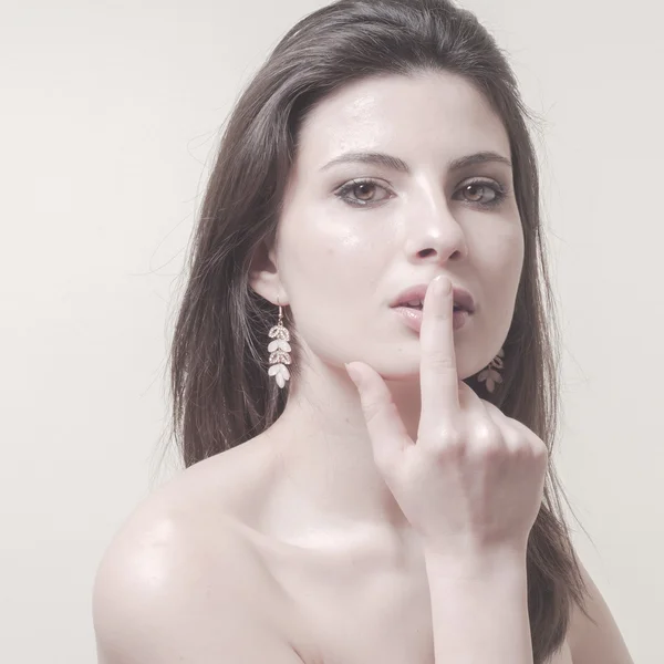 Vintage portrait of young woman thinking — Stock Photo, Image