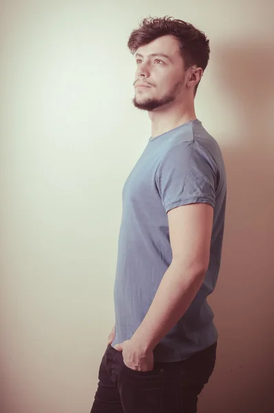 Portrait of stylish young man with blue shirt — Stock Photo, Image