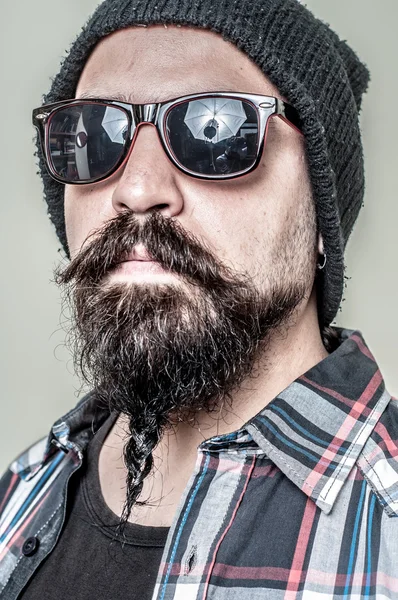 Long beard and mustache hipster — Stock Photo, Image