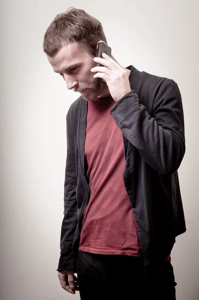 Stylish hipster man on the phone — Stock Photo, Image