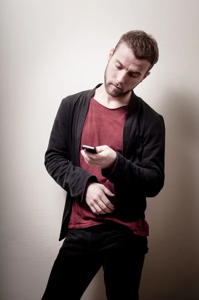 Stylish hipster man on the phone — Stock Photo, Image