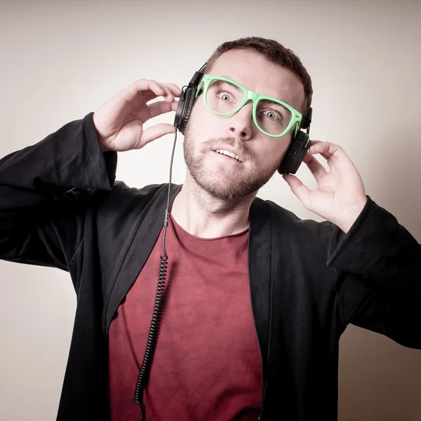 Stylish hipster listening to music — Stock Photo, Image