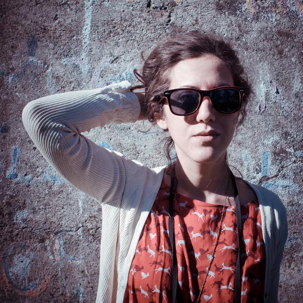 Eastern hipster vintage woman with shades — Stock Photo, Image