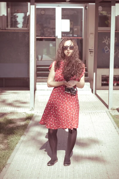 Eastern hipster vintage woman with shades — Stock Photo, Image