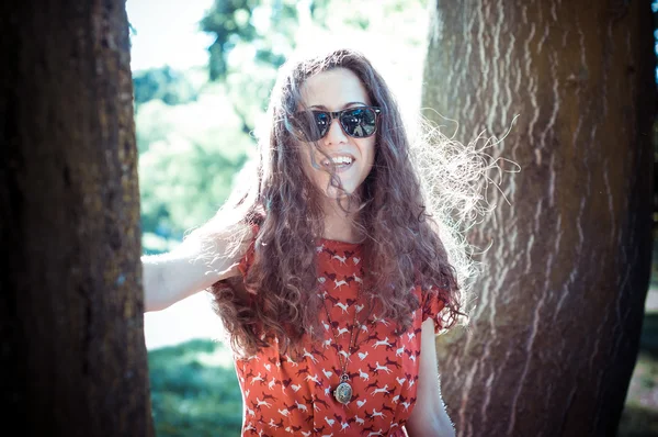 Eastern hipster vintage woman with shades — Stock Photo, Image