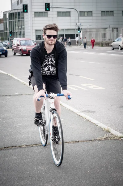 Stylish man on bike — Stock Photo, Image