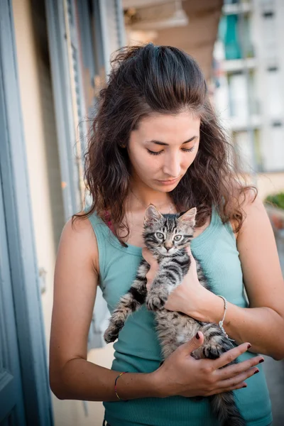 Beautiful woman with cats — Stock Photo, Image