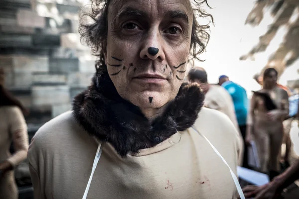Milano Moda Haftası Eylül tarihinde animalisti italiani protesto — Stok fotoğraf