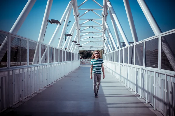 Stylish hipster model with long red hair and beard lifestyle — Stock Photo, Image