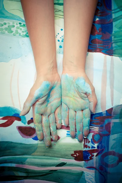 Mains peintes colorées — Photo