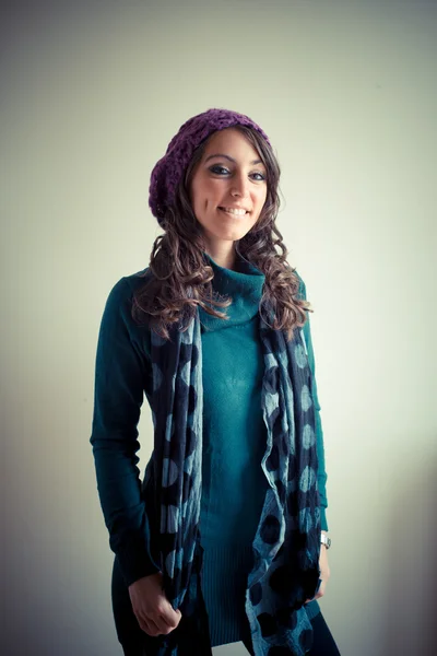 Beautiful woman with turtleneck, scarf and cap autumn — Stock Photo, Image