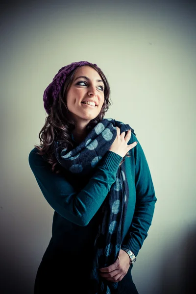 Beautiful woman with turtleneck, scarf and cap autumn — Stock Photo, Image