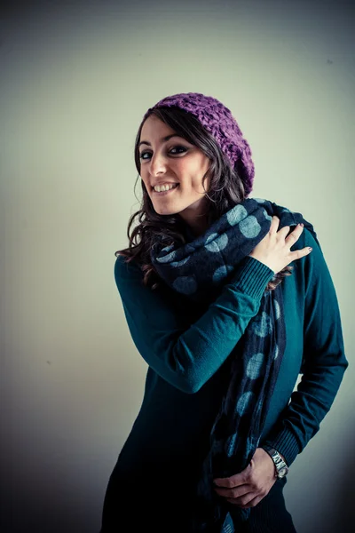 Beautiful woman with turtleneck, scarf and cap autumn — Stock Photo, Image