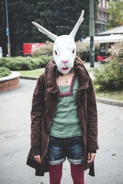 Rabbit head woman — Stock Photo, Image