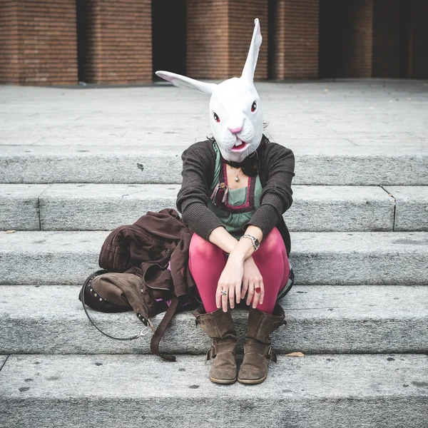 Rabbit head woman — Stock Photo, Image