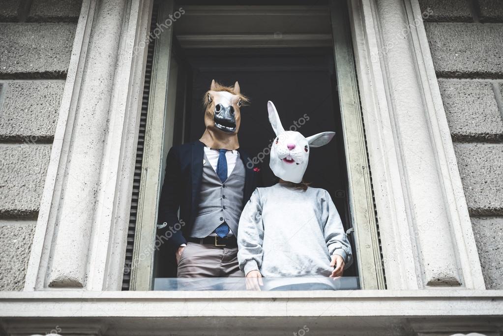 horse man with rabbit woman