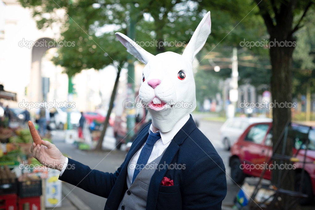 rabbit mask man with carrot