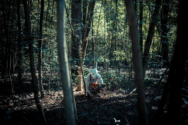 Mladí bederní králík masku žena na podzim — Stock fotografie