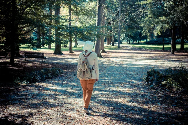 Young hipster rabbit mask woman in autumn — Stock Photo, Image