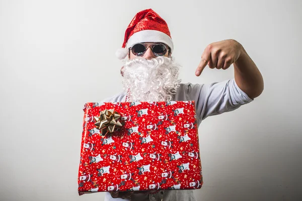 Funny santa claus gift box babbo natale — Stock Photo, Image