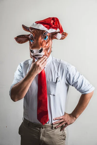 Grappige koe Kerstmis zakenman — Stockfoto