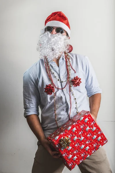 Lustige weihnachtsmann geschenkbox babbo natale — Stockfoto