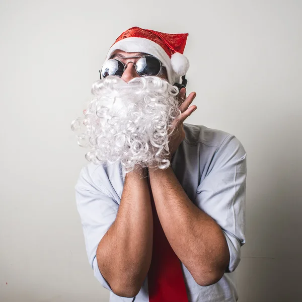 Komik Noel Baba uyguladıktan natale dinleme müzik — Stok fotoğraf