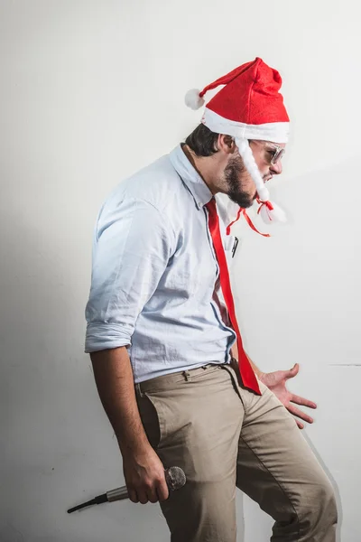 Funny christmas business man singing — Stock Photo, Image