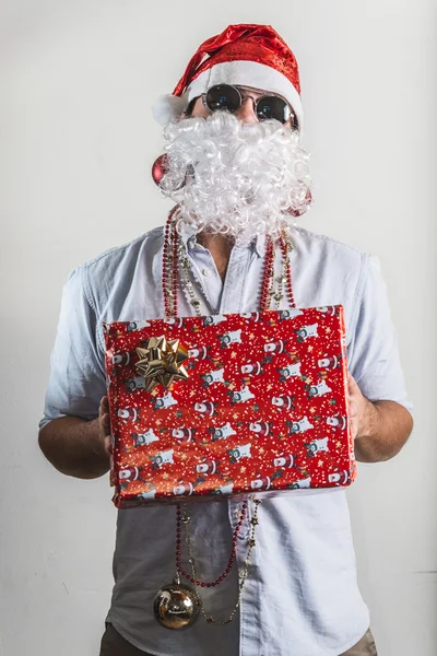 Funny santa claus gift box babbo natale — Stock Photo, Image