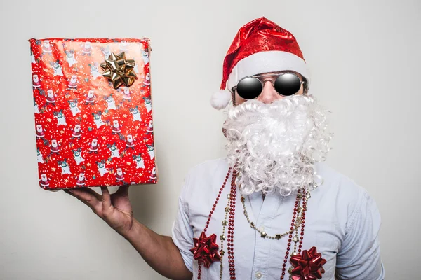 Lustige weihnachtsmann geschenkbox babbo natale — Stockfoto