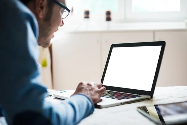 Elegant business multitasking multimedia man at home — Stock Photo, Image