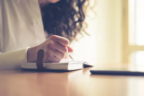 güzel bir kadın evde yazma ve çalışma