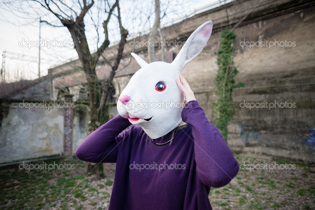 Hipster  in rabbit mask