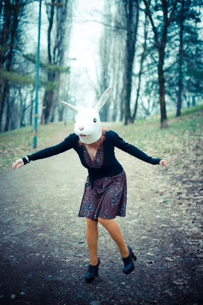 Rabbit mask unreal woman — Stock Photo, Image