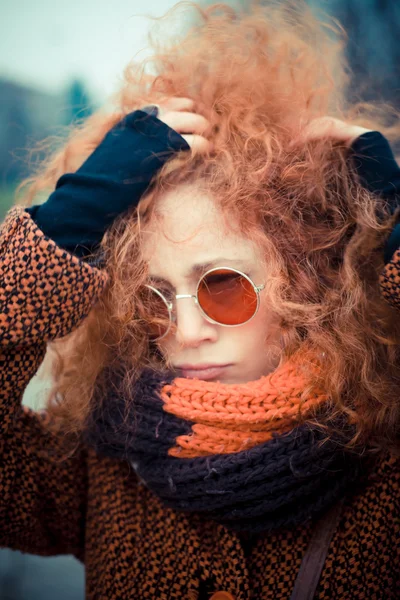 Red curly hair woman — Stock Photo, Image