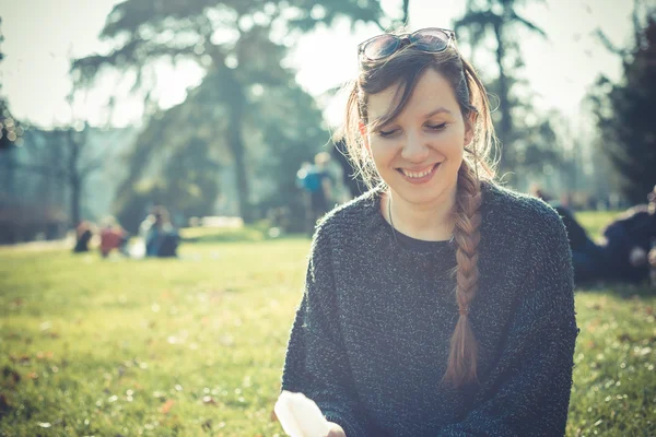 Young beautiful blonde hipster woman — Stock Photo, Image