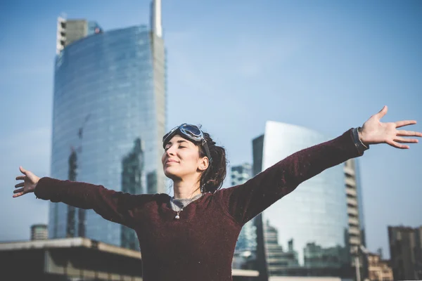 Woman success aviator glasses — Stock Photo, Image