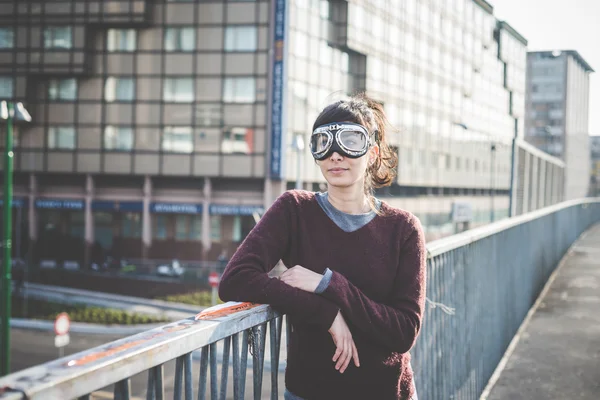 Frau Erfolg Fliegerbrille — Stockfoto