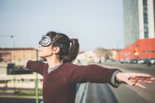 Woman success aviator glasses — Stock Photo, Image