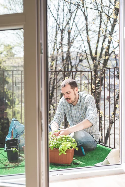 Handsome stylish man gardening — Stock Photo, Image