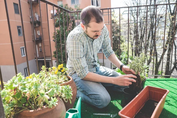 Guapo elegante hombre jardinería — Foto de Stock