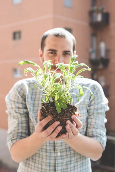 Handsome stylish man gardening — Stock Photo, Image