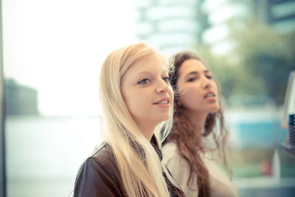 Blonde and brunette beautiful stylish young women — Stock Photo, Image