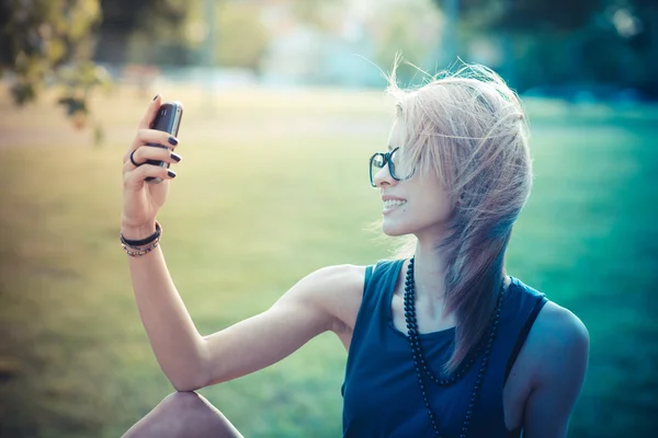 Young beautiful model woman selfie — Stock Photo, Image