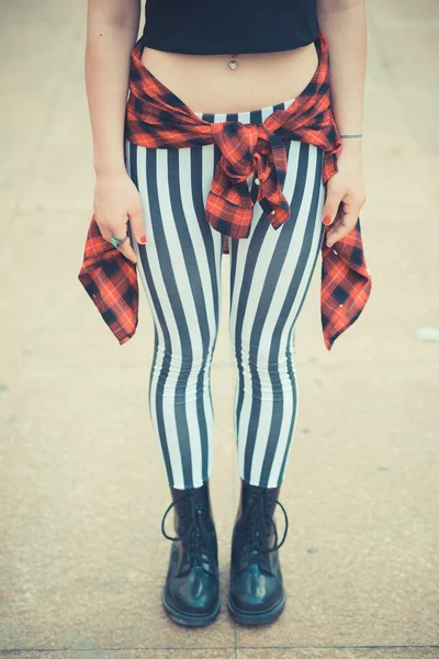 Young beautiful hipster woman with red curly hair — Stock Photo, Image