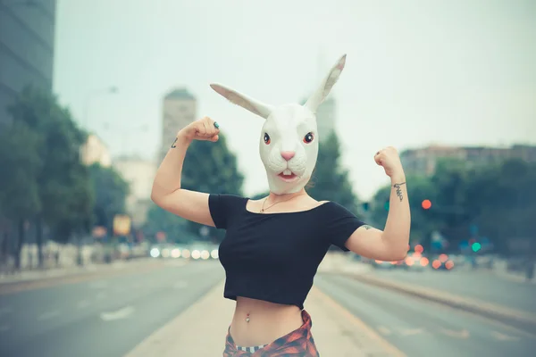 Rabbit mask woman — Stock Photo, Image