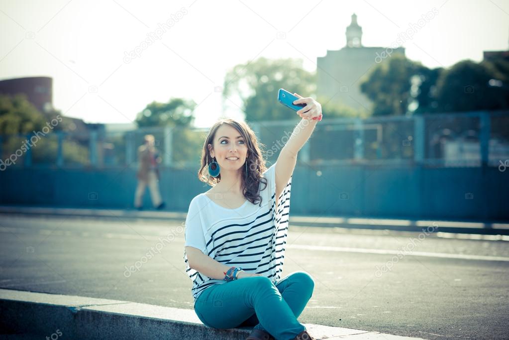 Woman selfie with smart phone